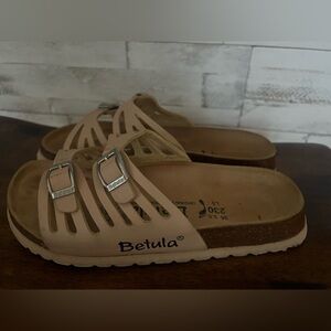 Birkenstock Betula Granada Fussbett Slip On Sandal Tan Vegan Leather Size 36